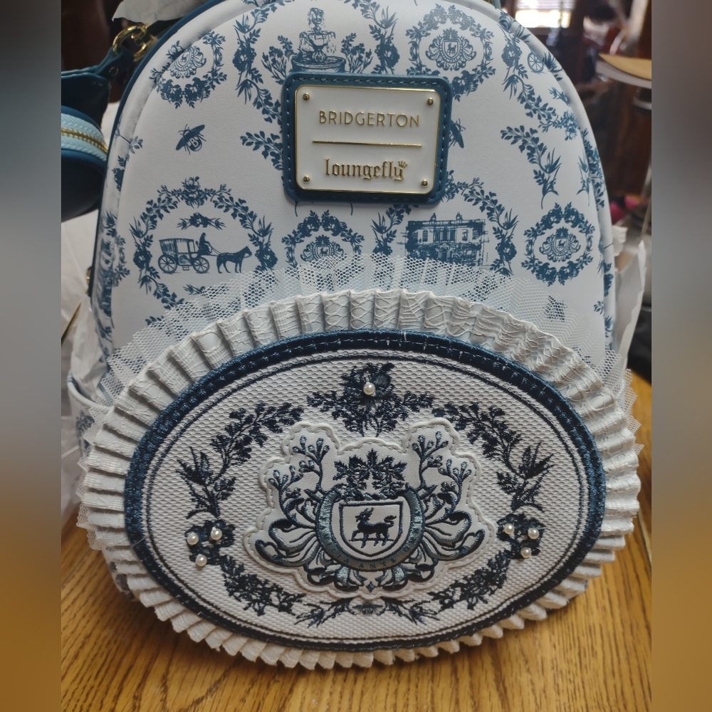 Loungefly Bridgerton Blue and White Patterned Backpack